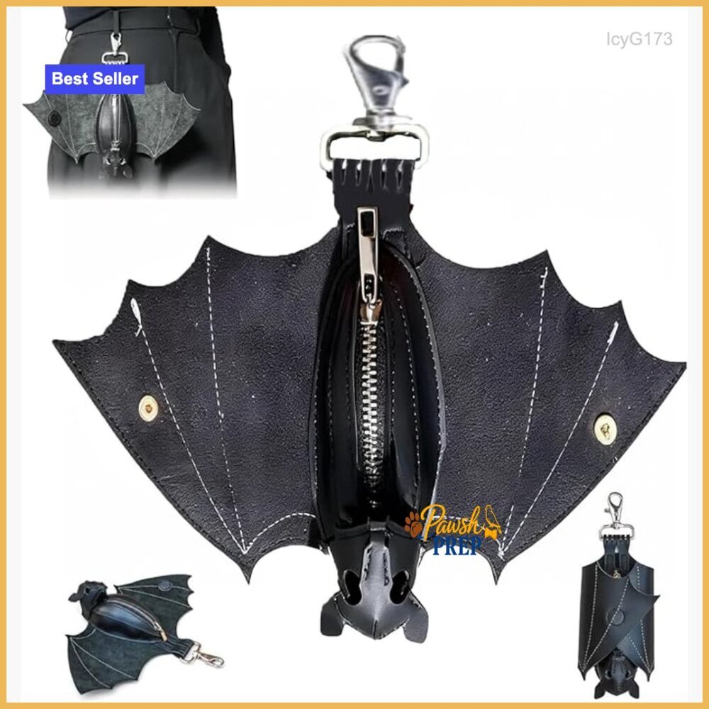 Faux Leather Bat Coin Purse with Key Clip, 3D Gothic Mini Wallet
